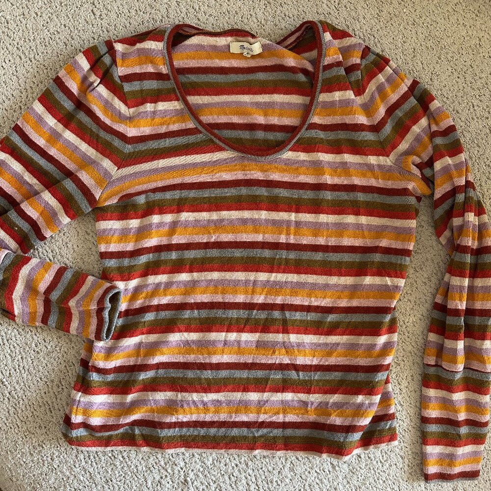 Madewell Scoop Neck Long Sleeve Fall Striped Sweater in Large